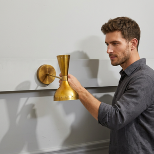 Mid Century Modern Brass Wall <b>Sconce</b> Cylindrical Shape <b>Light</b> Fixture For Home Office Bedroom - Product Image 1