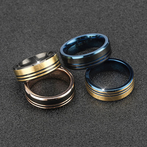 2401 Zhongqi sederhana baja nirkarat emas ganda minyak hitam berputar cincin <span class=keywords><strong>Titanium</strong></span> tinggi uniseks perhiasan pria produsen langsung