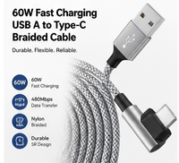 Cable de Carga Rápida USB 2.0 Tipo-C 2A de Nailon con Ángulo Recto Extendido para Teléfono Móvil IOS y Banco de Energía Togudu