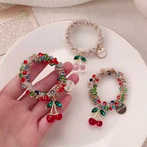 Nueva Cinta para el Cabello con Pedrería de Aleación de Cereza para Mujer, <span class=keywords><strong>Banda</strong></span> Elástica de Doble Uso para Atar el Cabello en Cola de Caballo, Cuentas de Cristal, Pulseras de Cuerda Elástica, Navidad - Product Image 4