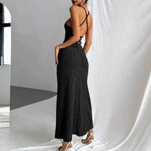 Vestido Largo Sexy de Punto Y3267, Vestido Largo Negro con <span class=keywords><strong>Tirantes</strong></span> y <span class=keywords><strong>Espalda</strong></span> Descubierta - Product Image 2
