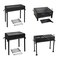 Table de barbecue moderne en acier inoxydable, grande et carrée, avec hauteur réglable, pour extérieur, avec cendrier et pinces, pour jardin