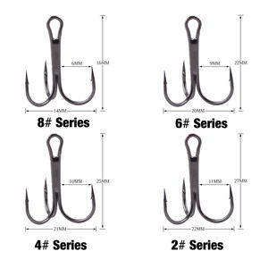 20 pz/scatola 2 #4 #6 #8 # esca da pesca a tre ami in acciaio ad alto tenore di carbonio in nero bianco rosso Nickel accessorio da pesca amo - Product Image 4