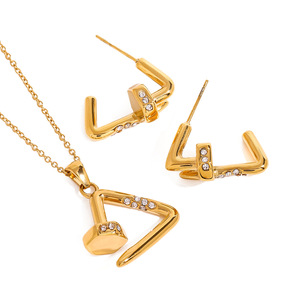 Geometric Irregular Diamond <b>Stud</b> <b>Earrings</b> Gold Stainless Steel Party Jewelry Set - Product Image 1