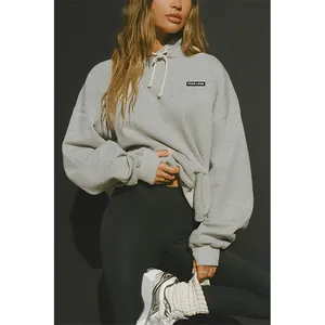 2024 custom logo fleece pullover streetwear oversized hoodie women high quality blank long sleeve grey hoodies with drawstrings