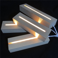 Base en bois LED veilleuse Table avec longue bande Design bricolage hêtre acrylique Rectangle Table de chevet Plug-In USB alimenté chambre utilisation