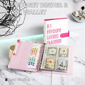 Carpeta de presupuesto A5 personalizada al por mayor 100GSM peso del papel cuero PU Cierre magnético alta calidad marca Feimeng organizador de dinero - Product Image 3