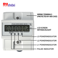 Din Rail AC 230 380V 3 Phase 4 Fil Compteur d'énergie Moniteur de consommation d'énergie kWh Compteur Wattmètre Bivolt 100A 50/60Hz LCD