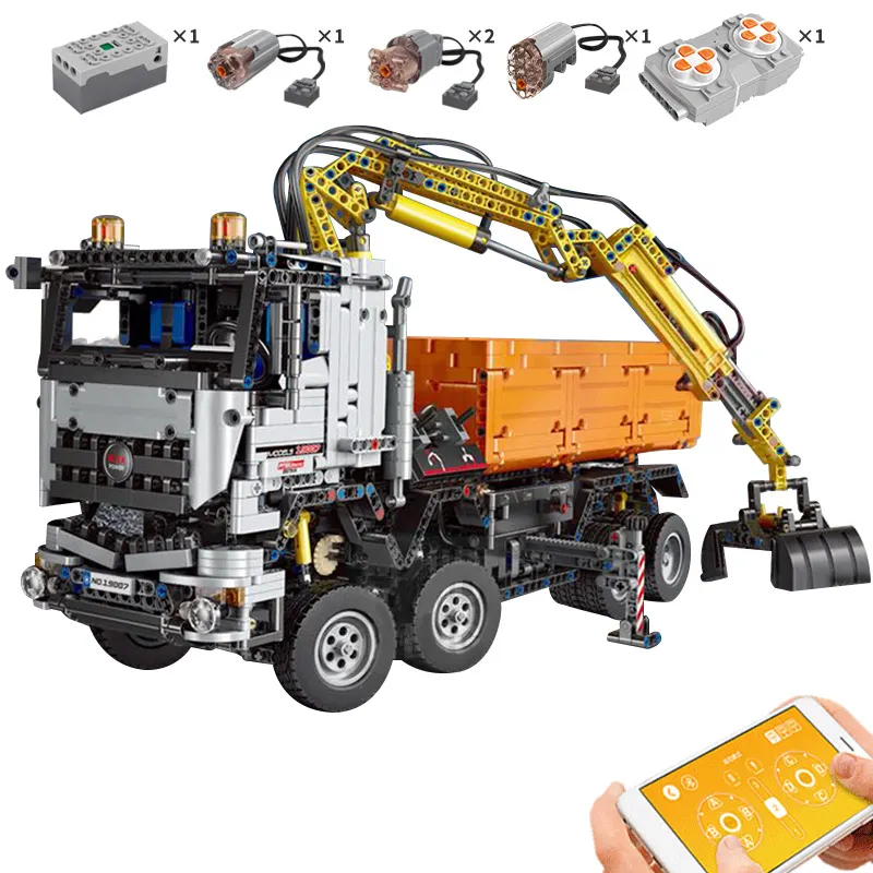 New Design Creative Technic RC Power Arocs Truck Crane Car Model DIY Building Blocks Remote Control RC Truck Toys