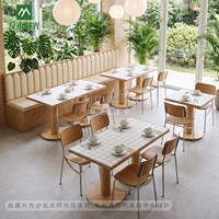 Chaises et tables de restaurant commerciales en gros, ensemble de chaises et table ronde en bois et métal avec banquette en cuir PU assortie pour café