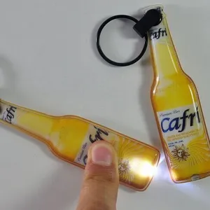 Promotional gift Custom Full color CMYK pvc Bottle beer shape led keychain light keychain flashlight keyring