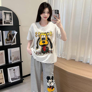 Pijamas térmicos de verano para mujer, pantalones de punto a rayas de perro Pluto gris claro, pantalones cortos largos de cintura elástica, <span class=keywords><strong>ropa</strong></span> explosiva para el hogar - Product Image 2