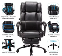 Chaise de bureau exécutive ergonomique extra-large moderne, dossier haut, chaise de bureau pour ordinateur, repose-pieds, soutien lombaire, cuir synthétique