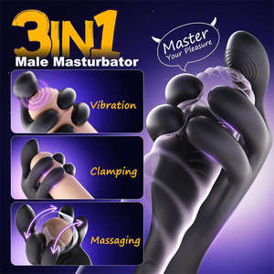 Mainan seks pria untuk pria masturbator pemijat Penis Vibrator Stroker dengan 10 penjepit 10 mode bergetar untuk bungkus latihan 360 ° - Product Image 2
