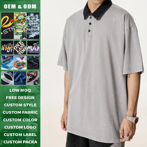 Camisa de Manga Corta para Hombre, Oversize, de Algodón Tejido, con Cuello en Contraste y Estampado Digital, Estilo Vintage y Desgastado, para Streetwear - Product Image 3