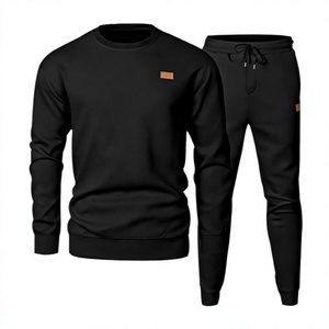 <b>Men</b> Navy Blue Airport Travel Sweatsuit Set Crew Neck Comfortable <b>Joggers</b> Two Piece Lounge Outfit Spandex/<b>Polyester</b> Breathable - Product Image 1