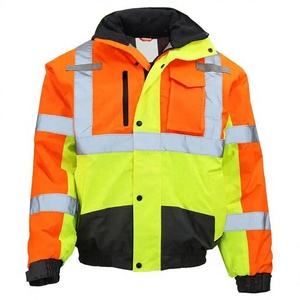 High Visibility Safety <b>Jacket</b> Class 2 Yellow Reflective <b>Checkered</b> Stripes Workwear Fleece Coat Zipper Working Heavy Duty <b>Jacket</b> - Product Image 1