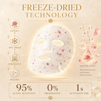Masque en feuille lyophilisé aux pétales de rose véritable, acide hyaluronique, collagène, hydratation intense, masque facial pour peaux sèches, OEM, marque privée, soins de la peau