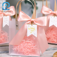 Tas Hadiah Pernikahan Kemasan Permen Kotak Hadiah Bunga Pita Romantis Transparan Jelas Tas Hadiah Tote Portabel
