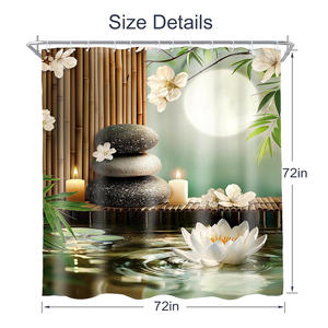 Rideaux <span class=keywords><strong>de</strong></span> <span class=keywords><strong>douche</strong></span> <span class=keywords><strong>zen</strong></span> pour salle <span class=keywords><strong>de</strong></span> bain, thème japonais <span class=keywords><strong>de</strong></span> méditation, paysage <span class=keywords><strong>de</strong></span> reflets d'eau, plantes sauvages, pierre grise, fleur blanche - Product Image 3