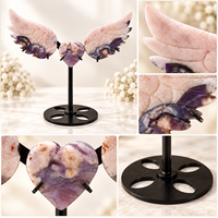 Ailes en agate bleue Sakura de 11 cm, sculpture en cristal avec centre en forme de cœur, pierre décorative pour la maison