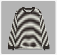 T-shirt unisexe premium à manches longues rayé 280G, coupe oversize, bleu, blanc, noir, décontracté, couche de base
