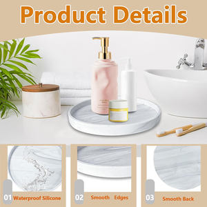 Kustom baki meja rias tahan pecah fleksibel baki kamar mandi anti-selip nampan silikon marmer untuk botol - Product Image 4