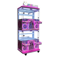 Máquina de grúa de garras comercial de lujo Gir Bear, de 2 niveles, vertical, apilable, de metal rosa, que ahorra espacio, operada con monedas