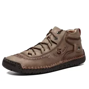 Livraison directe d'approvisionnement d'usine bottes de marche décontractées en cuir microfibre plat de grande taille à lacets pour hommes - Product Image 1