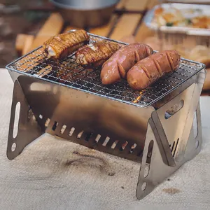 Card Stainless Steel Outdoor Camping Stove Portable Wooden Carbon Oven Folding Barbecue Grill Home Charcoal Grills