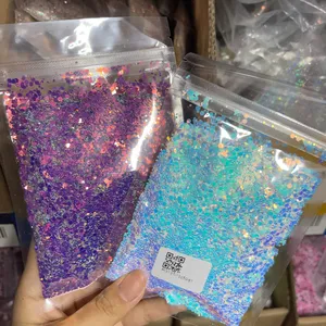 50g/bolsa Purpurina hexagonal holográfica gruesa para uñas, polvo de purpurina para puntas de uñas, escamas de sirena, purpurina brillante, cristal de resina para maquillaje - Product Image 1