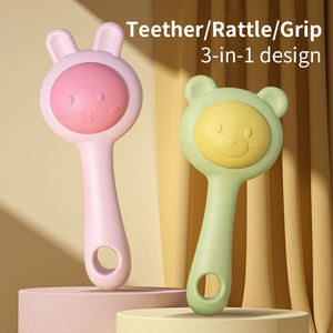 Jouets de dentition et hochets en silicone 2-en-1 Lapin avec étui de rangement – Cadeau pour nouveau-né, développement sensoriel et motricité fine - Product Image 2