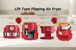 Retro Timer rosso meccanico manopola manuale <span class=keywords><strong>friggitrice</strong></span> <span class=keywords><strong>ad</strong></span> <span class=keywords><strong>aria</strong></span> con doppio cestello espandere la capacità per il negozio all'ingrosso e AMZ Prime vendita Online - Product Image 5