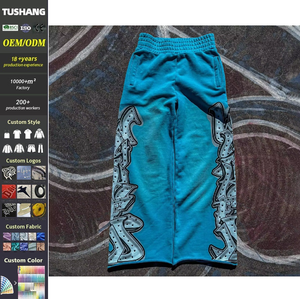 Herentrui met elastische tailleband, strass steentjes, joggingbroek, sun faded French Terry katoen, wijde sweatpants - Product Image 1