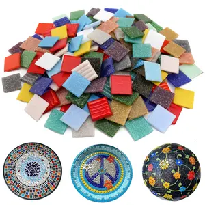 Azulejos cuadrados de vidrio para manualidades, mosaico de vidrio de varios colores, a granel