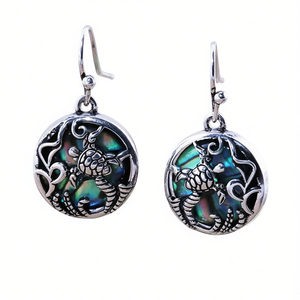 Boucles d'oreilles pendantes vintage en forme de coquille de tortue, serties de pierres en argent tibétain, bijoux fantaisie pour femme à motif animalier - Product Image 1