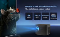 Projecteur intelligent LED F18 Full HD 1080P 350 ANSI Android 11 avec 2 Go de RAM/16 Go de stockage, portable pour le bureau et le cinéma