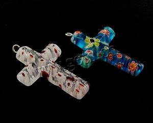 Pendentif en verre Millefiori 20x31x6mm avec attache en fer - Product Image 1