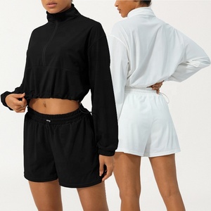 Completo sportivo da donna 2 pezzi <span class=keywords><strong>per</strong></span> palestra Fitness con Zip e abbigliamento protettivo a manica lunga 50 + pantaloncini sportivi da corsa - Product Image 4