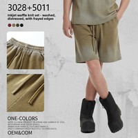 ARTIE Vêtements en coton grande taille pour hommes et femmes |   Ensemble T-shirt et pantalon en tissu gaufré imprimé 325g, effet vintage délavé, bords bruts