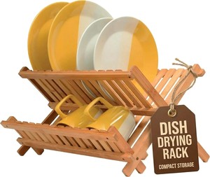 Escurridor de Platos Plegable de Bambú con Diseño en Forma de X para un Escurrimiento Eficiente de Platos y Tazas en Espacios de Cocina Modernos - Product Image 1