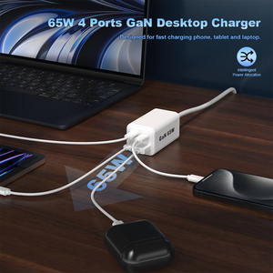 Estación de Carga Rápida de 4 Puertos, <span class=keywords><strong>Cargador</strong></span> Gan de 65 W, USB C Universal, Portátil, para Viajes, Teléfono Móvil, KC PD, <span class=keywords><strong>Cargador</strong></span> Rápido de Pared de 65 W, Tipo C - Product Image 2