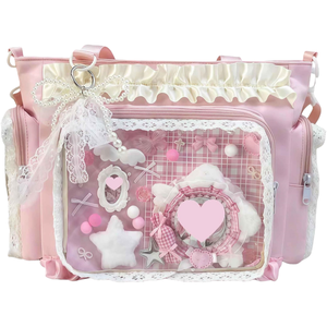 Borsa a tracolla da donna in stile giapponese OEM ODM, modello <span class=keywords><strong>Ita</strong></span> <span class=keywords><strong>Bag</strong></span>, in morbida pelle PU con decorazioni in pizzo. - Product Image 1