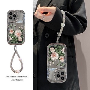 Custodia per <span class=keywords><strong>iPhone</strong></span> 15, catena con fiori di cristallo per <span class=keywords><strong>iPhone</strong></span> 14 Pro, 13/17 argentata galvanizzata, protezione anti-caduta completa per <span class=keywords><strong>iPhone</strong></span> 16 - Product Image 2