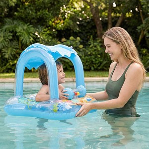 Flotador Inflable para Bebés con Toldo, Flotador de Natación para Niños Pequeños con Protección Solar y Volante, Anillo de Natación para Bebés - Product Image 4