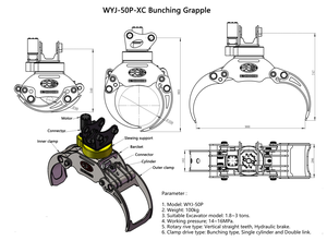 Pince à bois rotative, durable et efficace pour excavatrice de 1,8 à 3,0 tonnes, diamètre de préhension de 60 à 350 mm, avec moteur principal, pompe et engrenage, directement de l'usine - Product Image 5