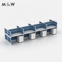 Poste de travail modulaire M&W moderne en aluminium réglable pour 6 personnes, idéal pour le bureau à domicile et l'école