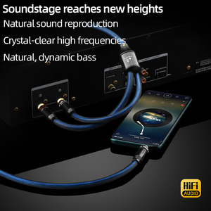 สายสัญญาณเสียงวิดีโอ Hifi <span class=keywords><strong>3.5</strong></span> มม. 2RCA ชาย-ชาย  หุ้มไนลอน  ทองแดง OCC ชุบเงิน ป้องกันสัญญาณรบกวนสองชั้น คุณภาพสูง สำหรับลำโพงและเครื่องขยายเสียง - Product Image 6