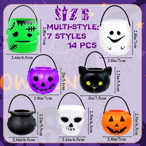 Mini porte-sucreries d'Halloween portable, seau en forme de citrouille, de fantôme ou de chaudron, pot en plastique pour fournitures de fête, décoration DIY et jeu de la citrouille - Product Image 2