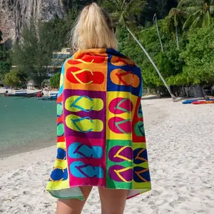 Serviette de plage en coton avec logo imprimé personnalisé extra large, anti-sable recyclé, serviette de plage de piscine